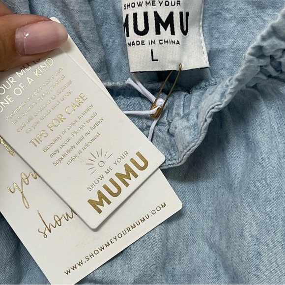 Show Me Your MuMu Angel Mini Dress Denim Chambray Size Large - Picture 5 of 6